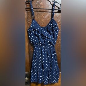 Hollister Y2K Vintage Navy Blue Polka Dot Chiffon Dress Woman’s Size Extra Small